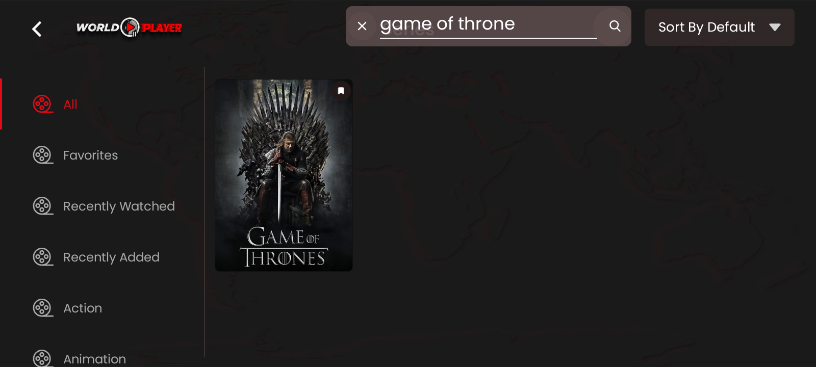 World Player search screen